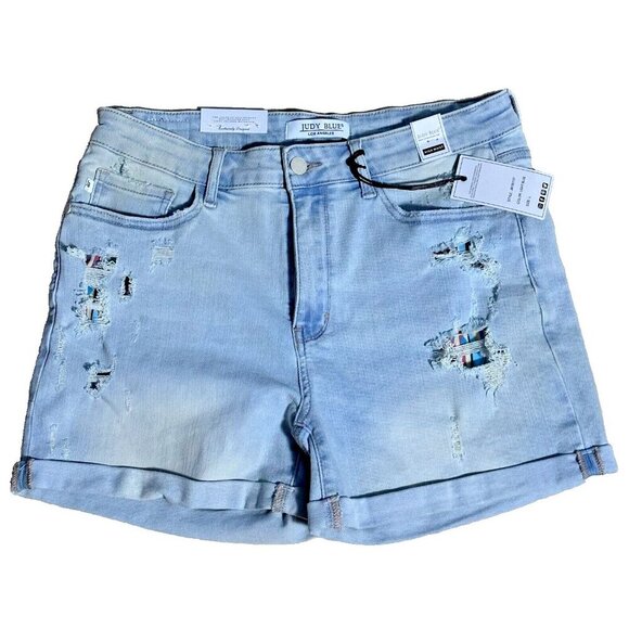 Judy Blue High-Rise Cuffed Printed Aztec Lining Cotton Summer Travel Sz L - Picture 11 of 12